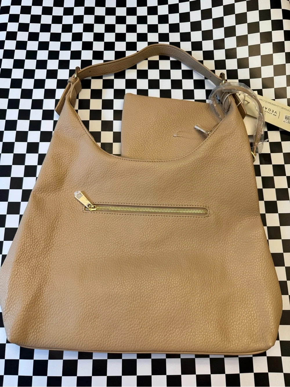 Pebbled Hobo Shoulder Bag in Tan with Wrist Pouch